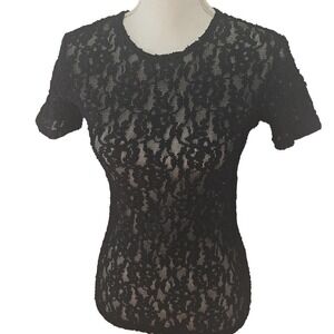 Vintage Victoria's Secret Goth Romantic‎ Black Lace Sheer Short Sleeve Top XS